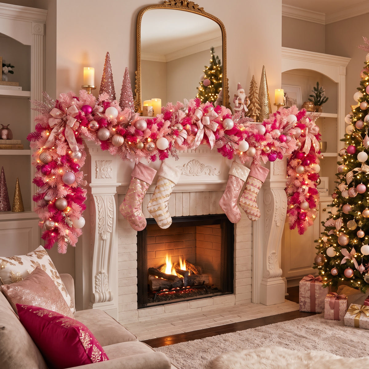8-Foot Pre-Lit Two-Tone Blush and Hot Pink Artificial Holiday Garland Christmas Decor