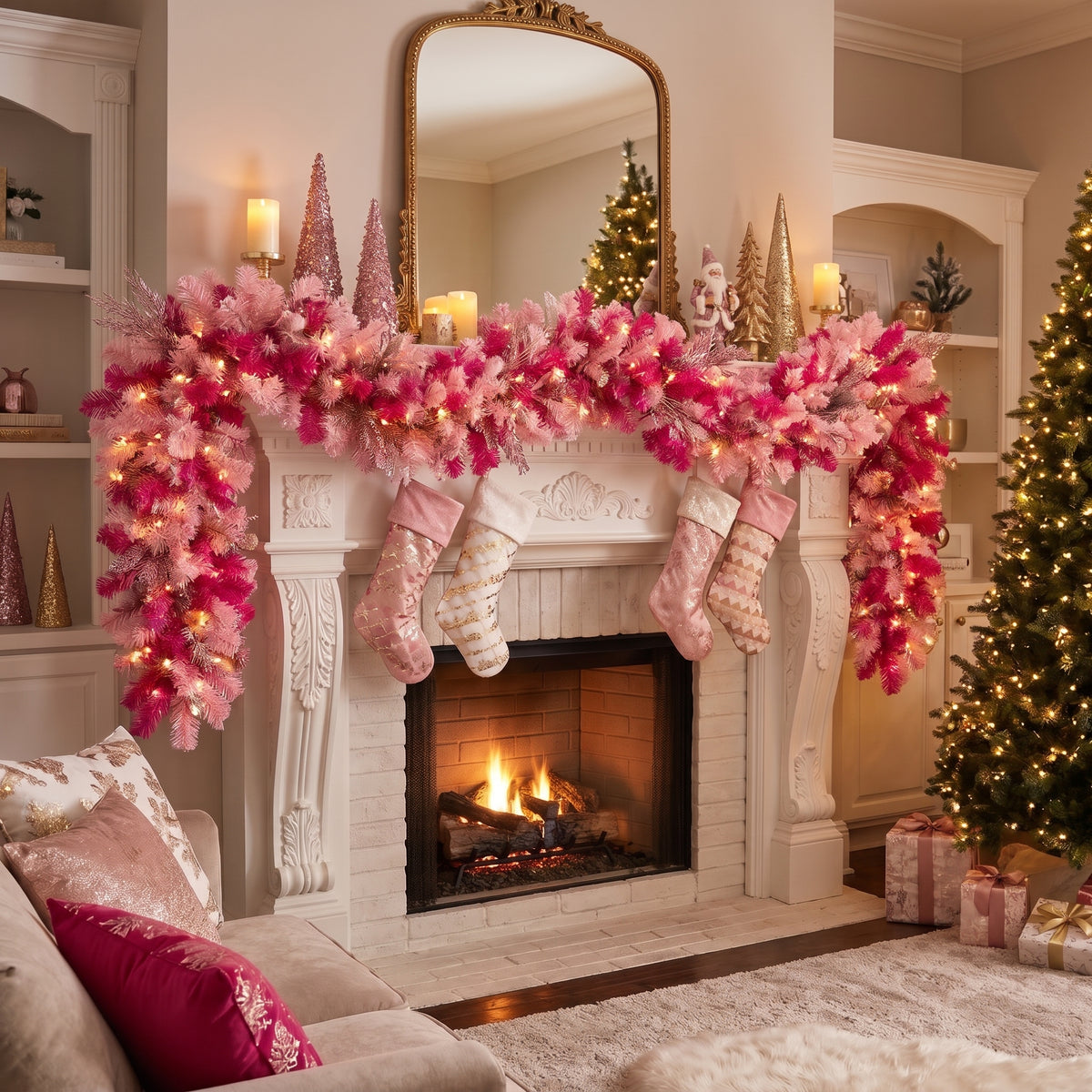 8-Foot Pre-Lit Two-Tone Blush and Hot Pink Artificial Holiday Garland Christmas Decor