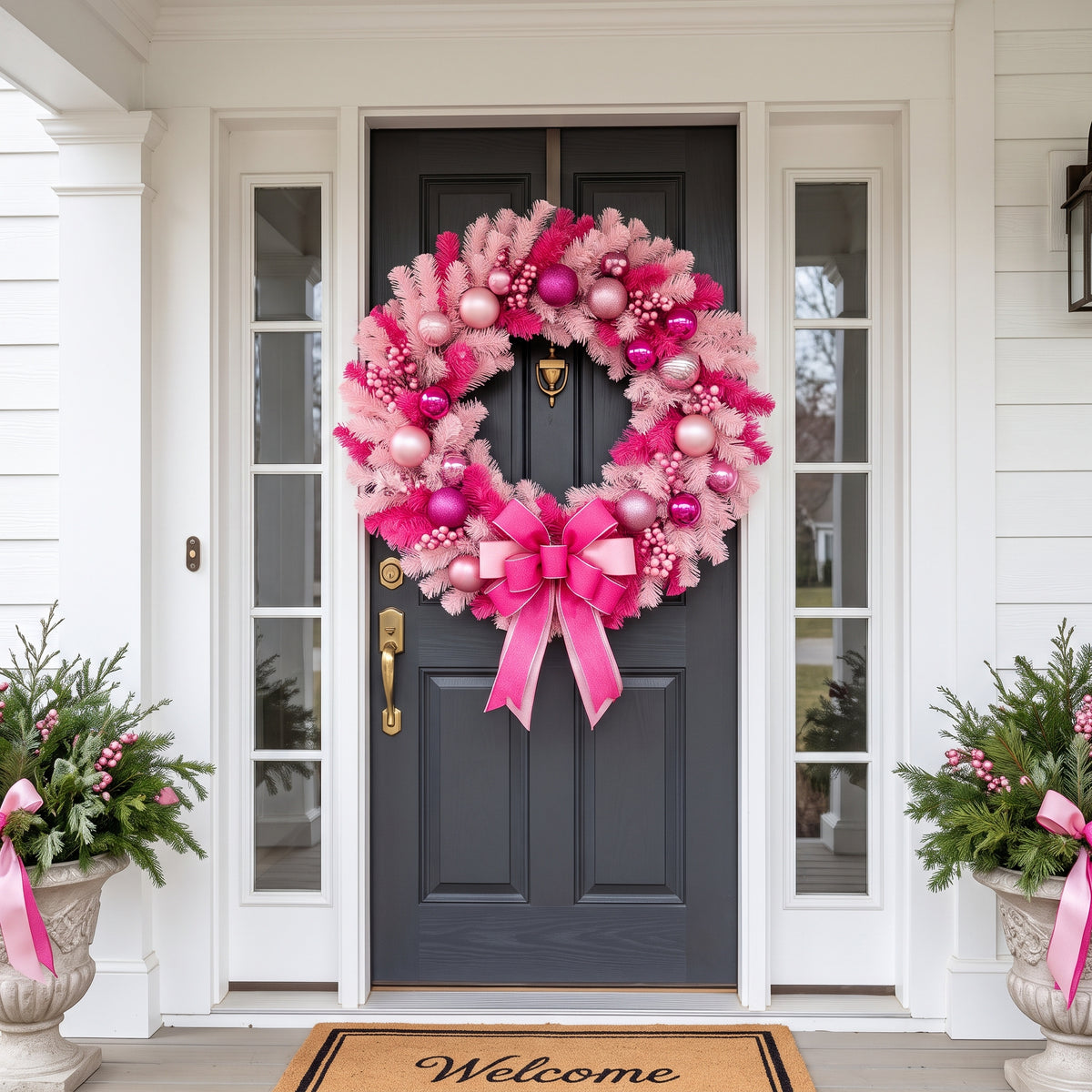36-Inch Pre-Lit Two-Tone Blush and Hot Pink Luxury Artificial Holiday Wreath Christmas Decor