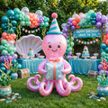 5' Pink Octopus with Birthday Hat and Present Yard Birthday Inflatable Blow Up Decor Prop