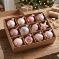 12-Piece Assorted Blush Pink and Rose Gold Luxury Shatterproof Holiday Ornament Set Christmas Decor