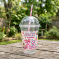 (Pack of 6) Pink Panther Custom Personalized Birthday Party 16 oz Cups with Dome Lids & Straws