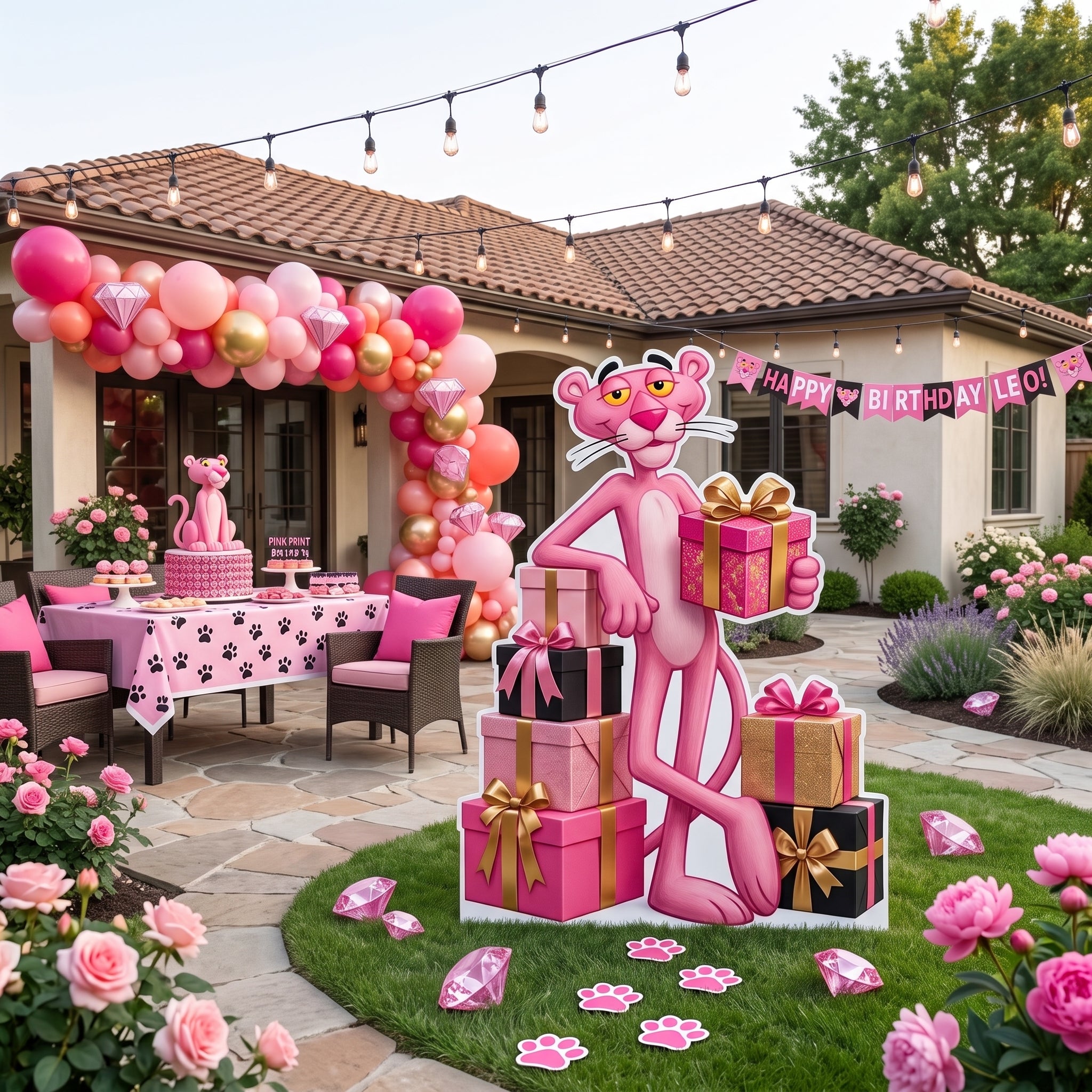 Life Size Pink Panther Character Premium Freestanding Cutouts Yard Sign Decor Party Prop
