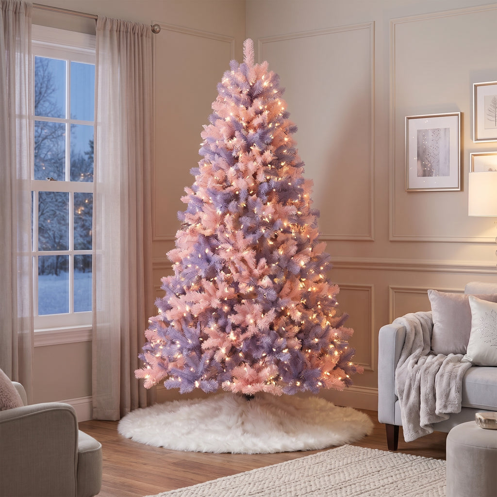7-Foot Pre-Lit Two-Tone Pastel Pink and Lavender Purple Artificial Christmas Tree Life Size Christmas Decor