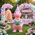 5' Pink Dinosaur T Rex with Birthday Hat and Present Yard Birthday Inflatable Blow Up Decor Prop