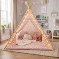 Light Pink & White Chevron Kids Teepee Play Tent with String Lights & Thick Padded Mat Tipi Playhouse Bedroom Playroom Decor