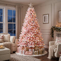 7-Foot Pre-Lit Frosted Blush Pink Artificial Christmas Tree Life Size Christmas Decor