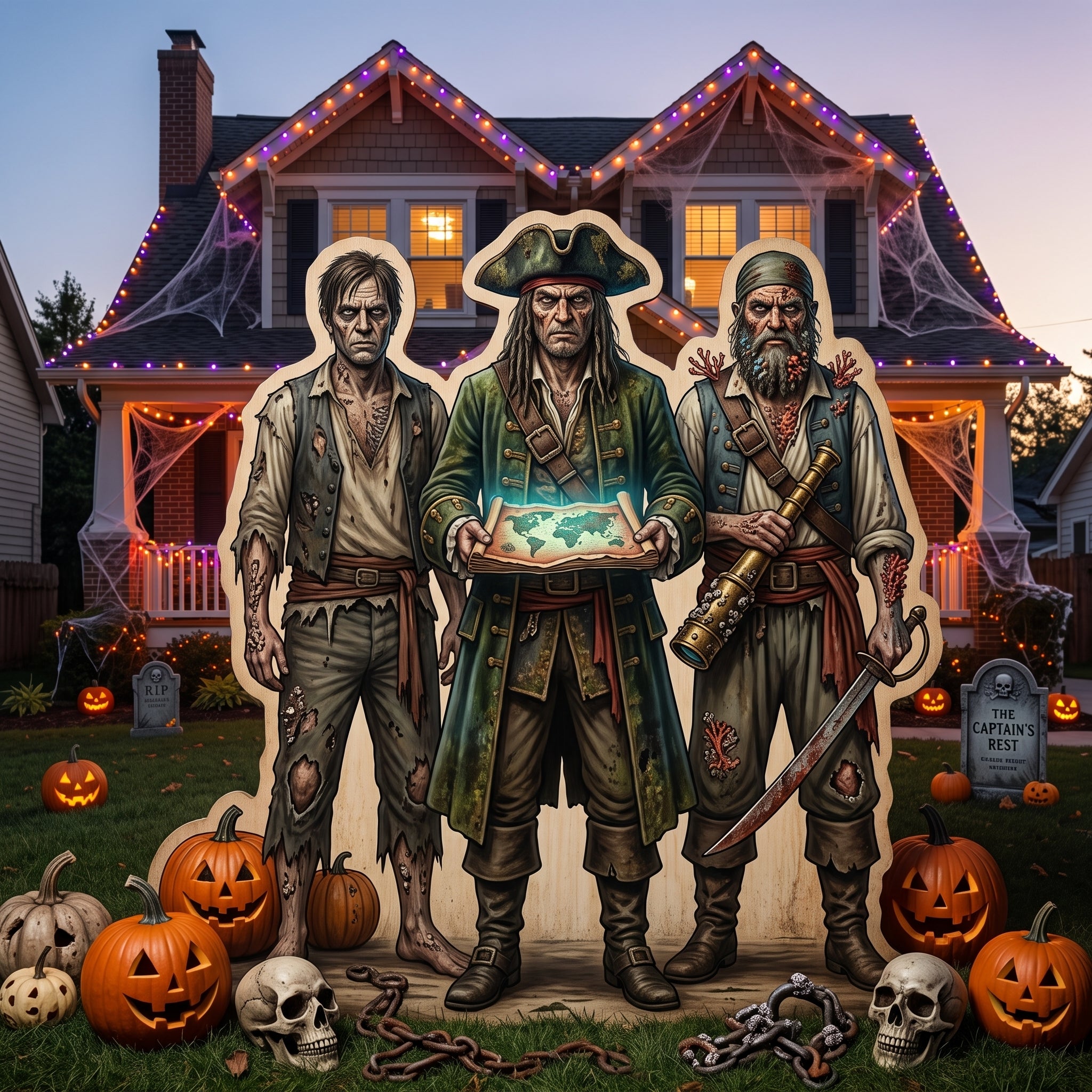 Life Size Pirate's Curse Characters Premium Freestanding Halloween Cutouts Yard Sign Decor Party Prop