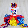 Plim Plim Clown Tutu Set Girls Personalized Custom Rainbow Ribbon Sewn Trim Tutu Outfit Dress Theme Cake Smash Birthday Party