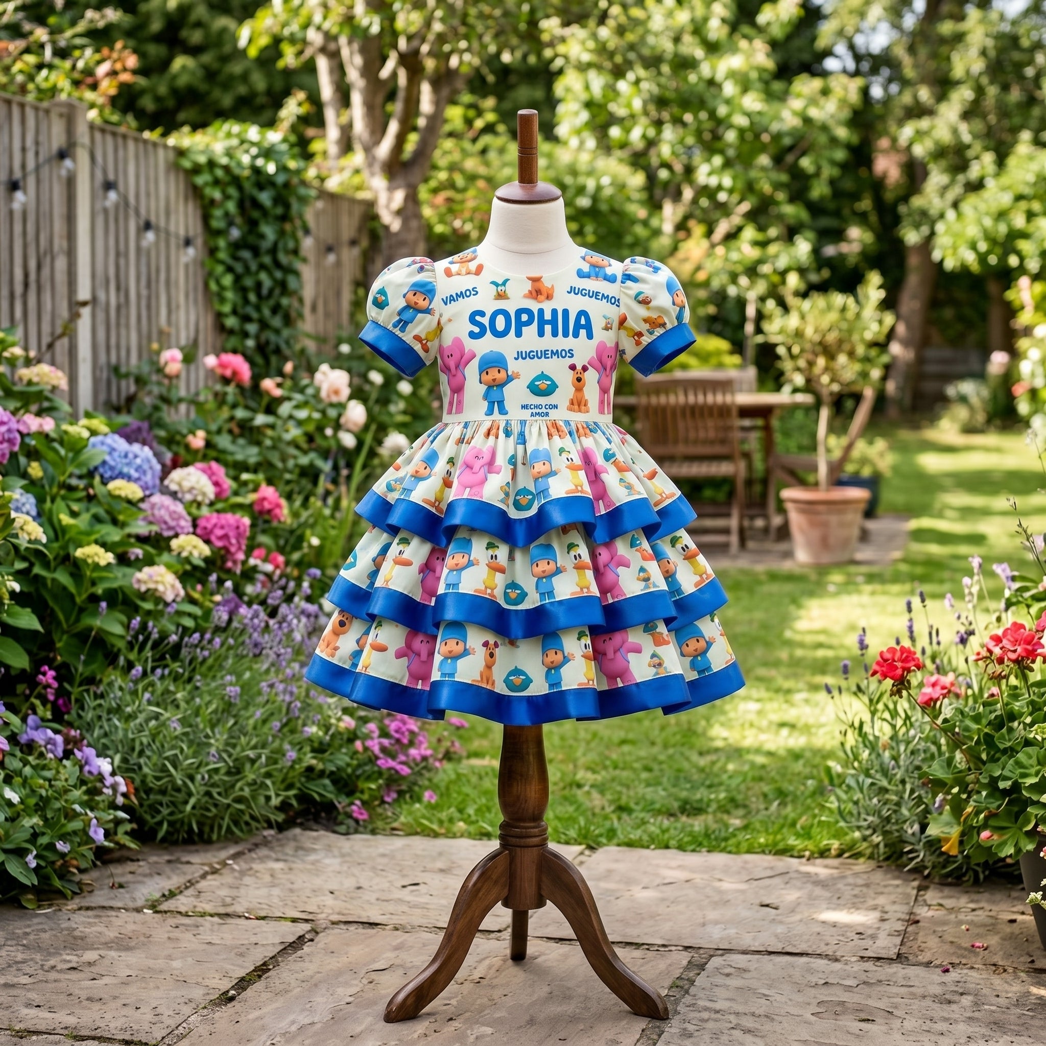 Pocoyo Girls Personalized Custom Tiered Ruffle Dress Ribbon Trim Theme Cake Smash Birthday Party