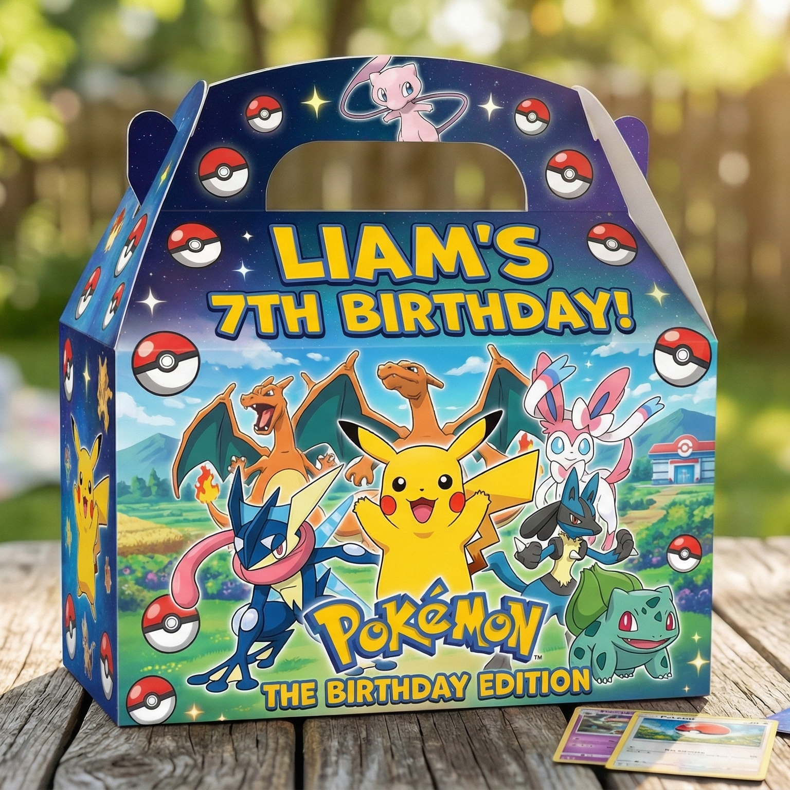 (Pack of 6) Pokemon Custom Personalized Birthday Party Favor Gable Treat Boxes
