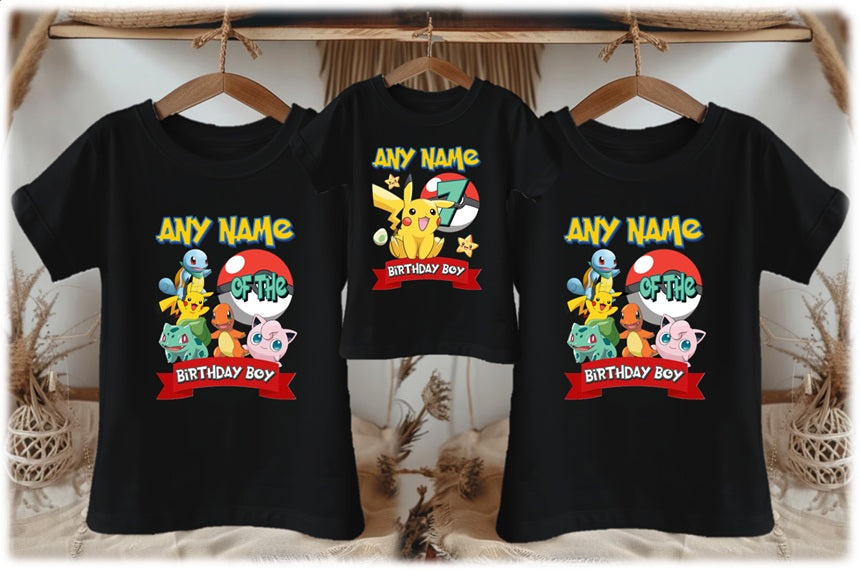 Pokemon Pikachu Personalized Custom Black Family T-Shirt or Onesie Pack Theme Cake Smash Birthday Party
