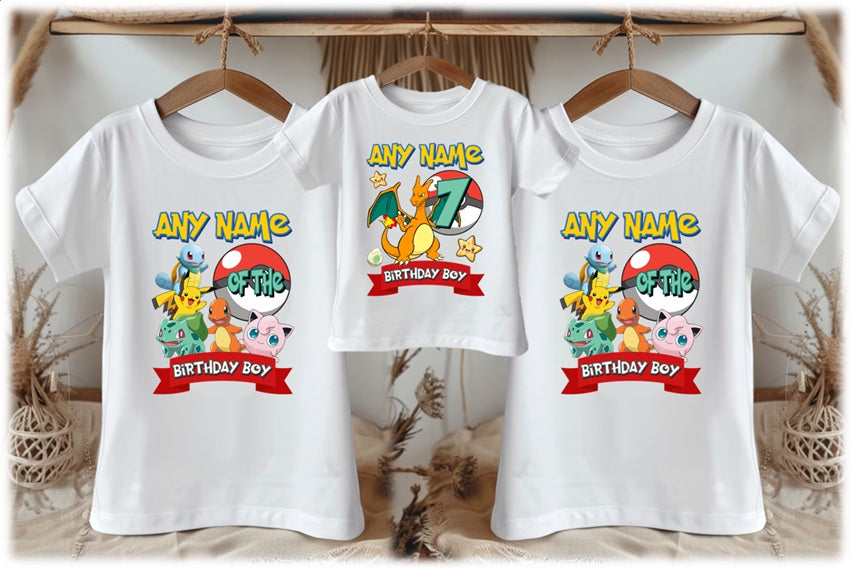 Pokemon Charizard Personalized Custom White Family T-Shirt or Onesie Pack Theme Cake Smash Birthday Party