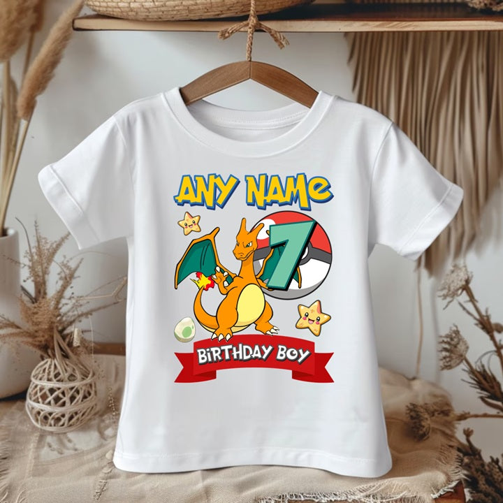 Pokemon Charizard Personalized Custom White Family T-Shirt or Onesie Pack Theme Cake Smash Birthday Party