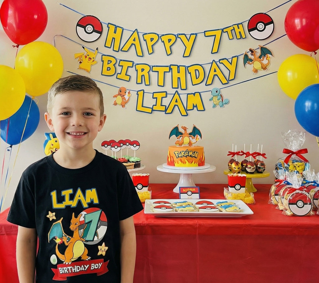 Pokemon Charizard Personalized Custom Black T-Shirt or Onesie Theme Cake Smash Birthday Party