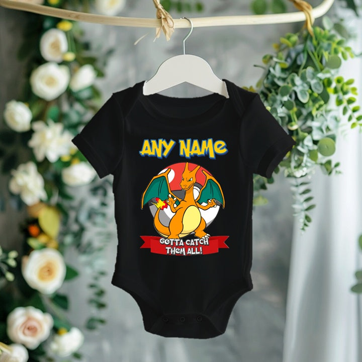 Pokemon Charizard Personalized Custom Black T-Shirt or Onesie Theme Cake Smash Party