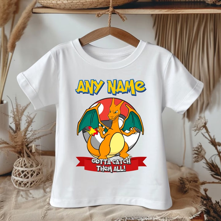 Pokemon Charizard Personalized Custom White T-Shirt or Onesie Theme Cake Smash Party
