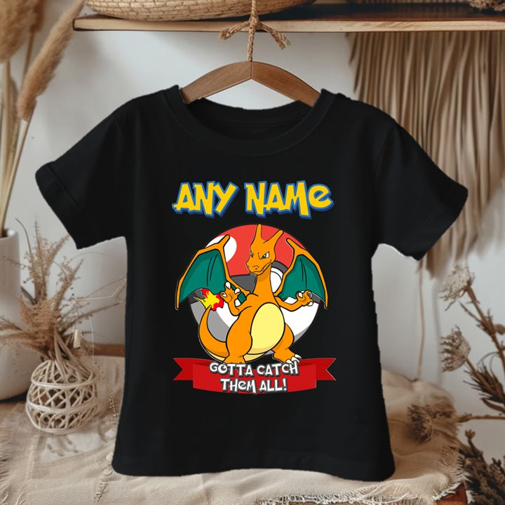Pokemon Charizard Personalized Custom Black T-Shirt or Onesie Theme Cake Smash Party