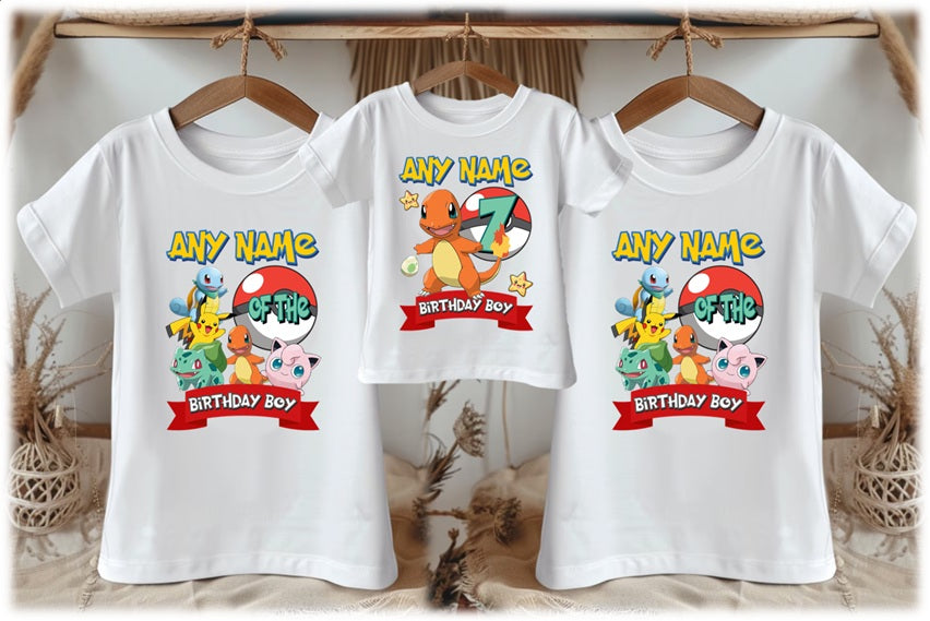 Pokemon Charmander Personalized Custom White Family T-Shirt or Onesie Pack Theme Cake Smash Birthday Party