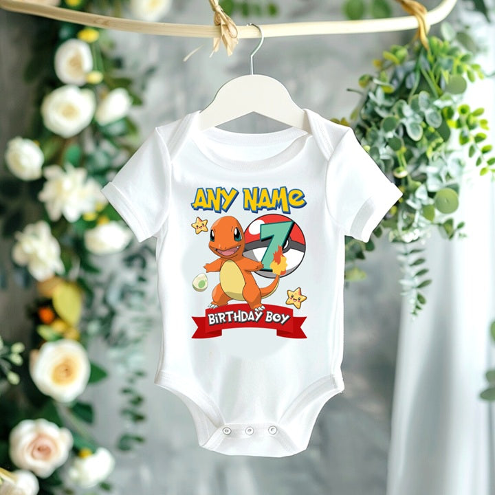 Pokemon Charmander Personalized Custom White T-Shirt or Onesie Theme Cake Smash Birthday Party