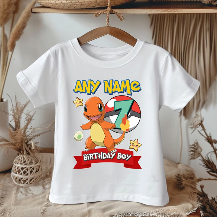 Pokemon Charmander Personalized Custom White Family T-Shirt or Onesie Pack Theme Cake Smash Birthday Party