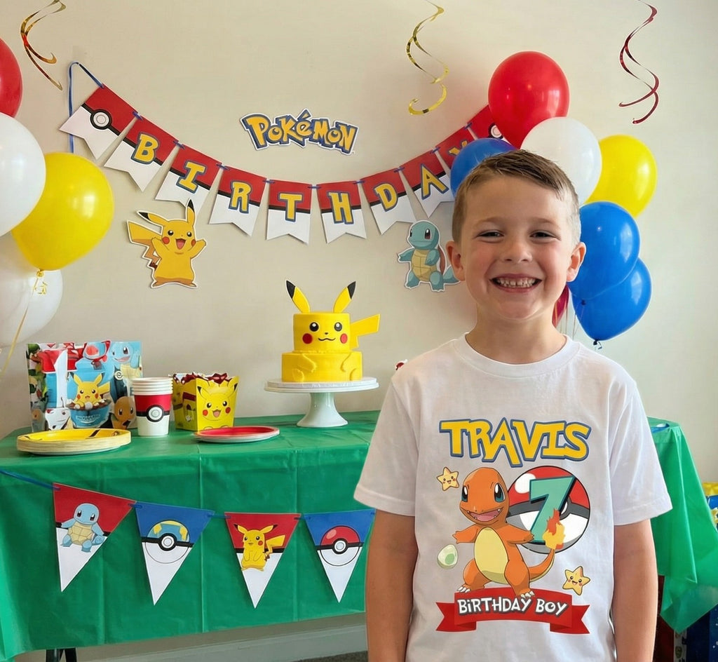 Pokemon Charmander Personalized Custom White T-Shirt or Onesie Theme Cake Smash Birthday Party