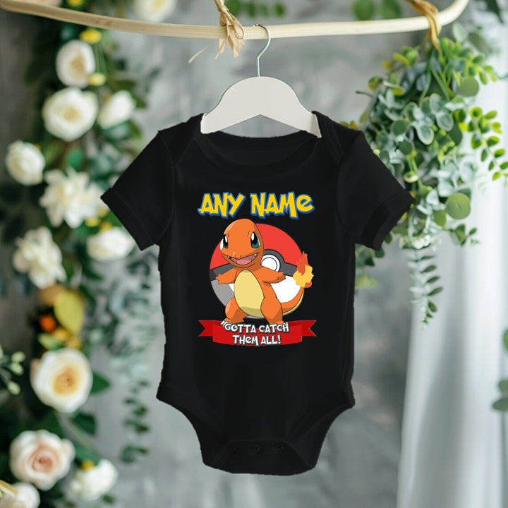 Pokemon Charmander Personalized Custom Black T-Shirt or Onesie Theme Cake Smash Party