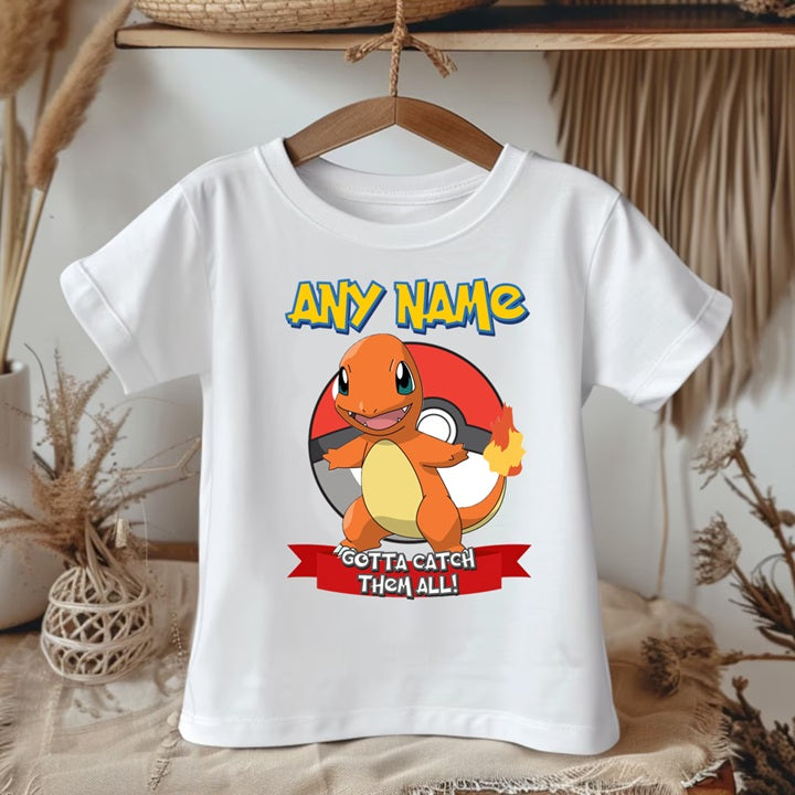 Pokemon Charmander Personalized Custom White T-Shirt or Onesie Theme Cake Smash Party