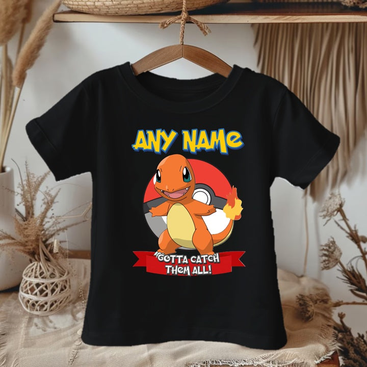 Pokemon Charmander Personalized Custom Black T-Shirt or Onesie Theme Cake Smash Party