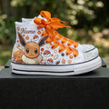 Custom Pokemon Eevee High-Top Sneakers Shoes Personalized with Name, Ribbon Laces & Rhinestones Birthday Parties Everyday Gift