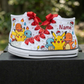Custom Pokemon High-Top Sneakers Shoes Personalized with Name, Ribbon Laces & Rhinestones Birthday Parties Everyday Gift