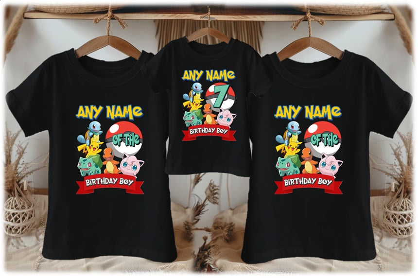 Pokemon Group Personalized Custom Black Family T-Shirt or Onesie Pack Theme Cake Smash Birthday Party