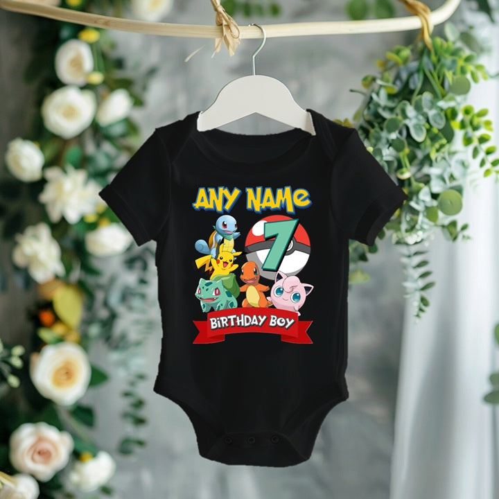 Pokemon Group Personalized Custom Black T-Shirt or Onesie Theme Cake Smash Birthday Party