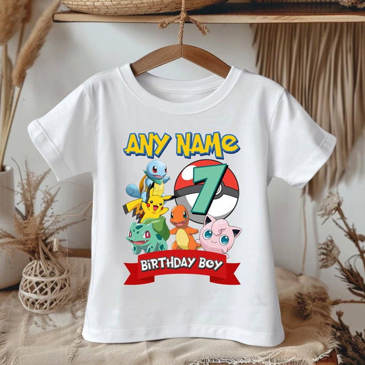 Pokemon Group Personalized Custom White Family T-Shirt or Onesie Pack Theme Cake Smash Birthday Party