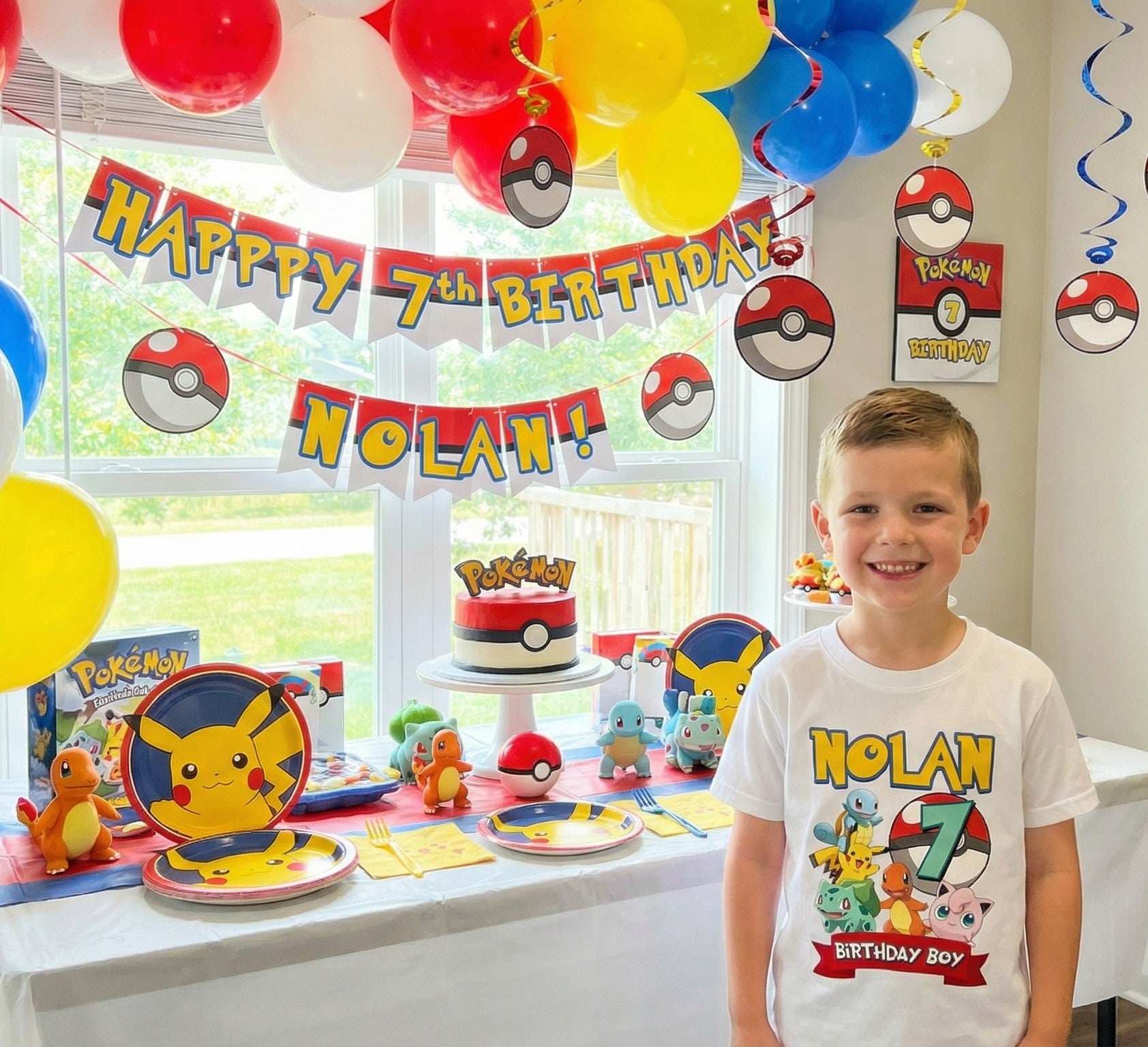Pokemon Group Personalized Custom White T-Shirt or Onesie Theme Cake Smash Birthday Party