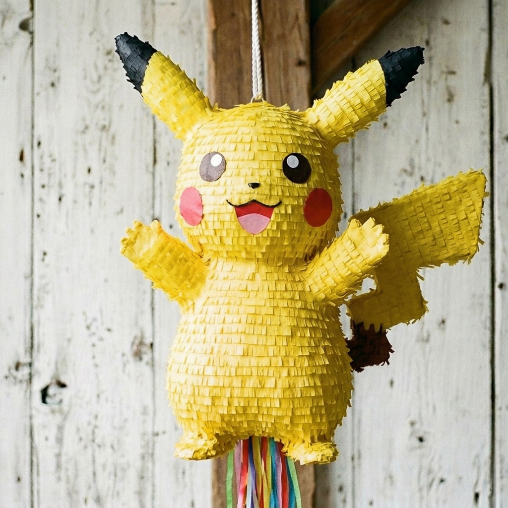 Premium Handmade 30-Inch Pokemon Pikachu Character Pull-String Piñata Table Decor Party Centerpiece