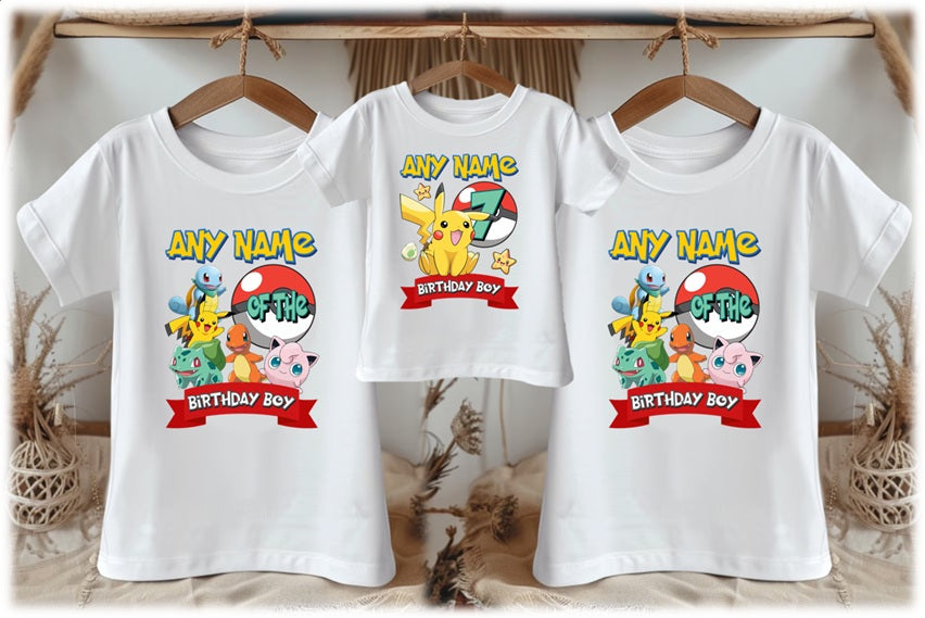 Pokemon Pikachu Personalized Custom White Family T-Shirt or Onesie Pack Theme Cake Smash Birthday Party