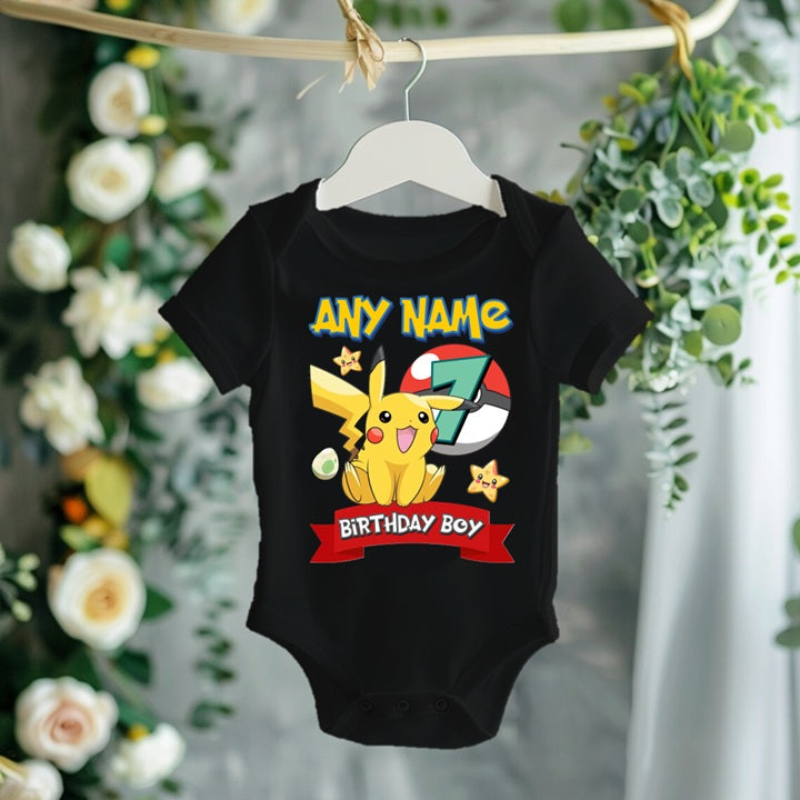 Pokemon Pikachu Personalized Custom Black T-Shirt or Onesie Theme Cake Smash Birthday Party