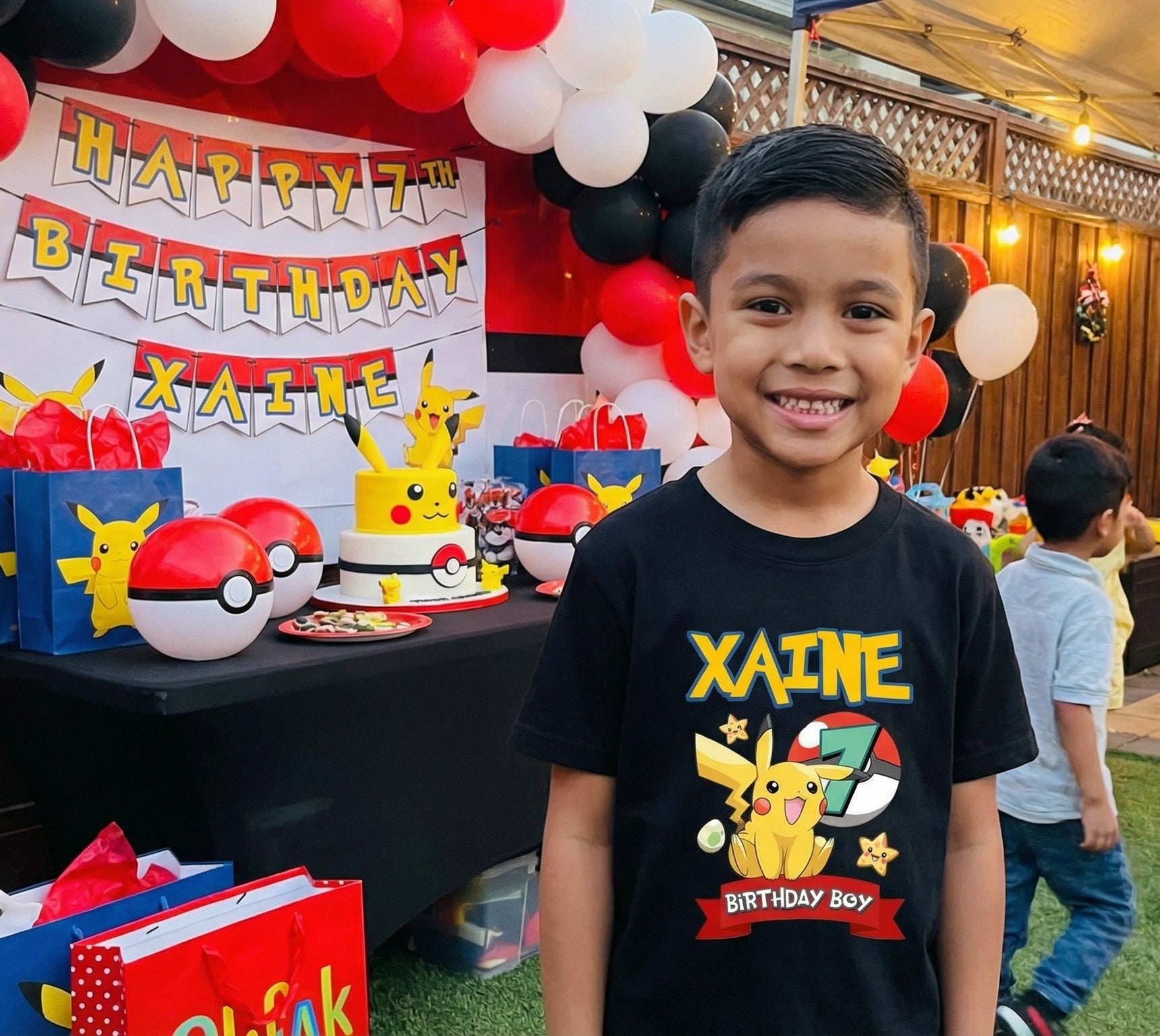 Pokemon Pikachu Personalized Custom Black T-Shirt or Onesie Theme Cake Smash Birthday Party