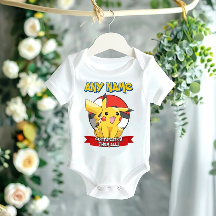 Pokemon Pikachu Personalized Custom White T-Shirt or Onesie Theme Cake Smash Party