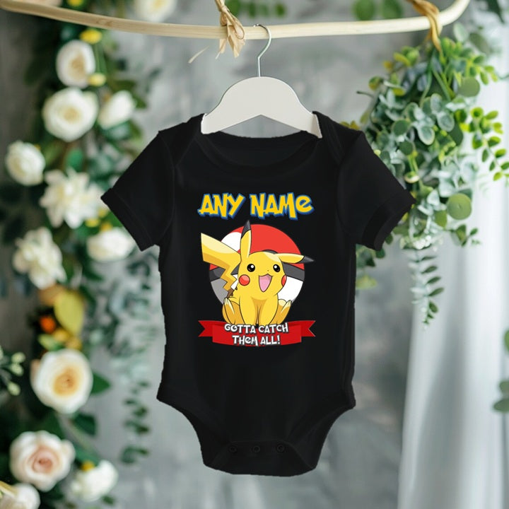 Pokemon Pikachu Personalized Custom Black T-Shirt or Onesie Theme Cake Smash Party