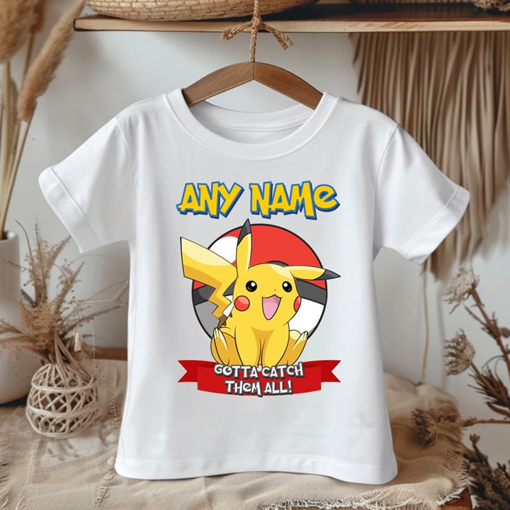 Pokemon Pikachu Personalized Custom White T-Shirt or Onesie Theme Cake Smash Party