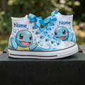 Custom Pokemon Squirtle High-Top Sneakers Shoes Personalized with Name, Ribbon Laces & Rhinestones Birthday Parties Everyday Gift