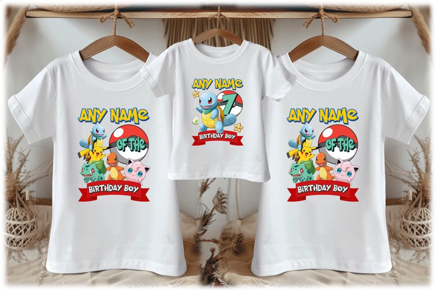 Pokemon Squirtle Personalized Custom White Family T-Shirt or Onesie Pack Theme Cake Smash Birthday Party