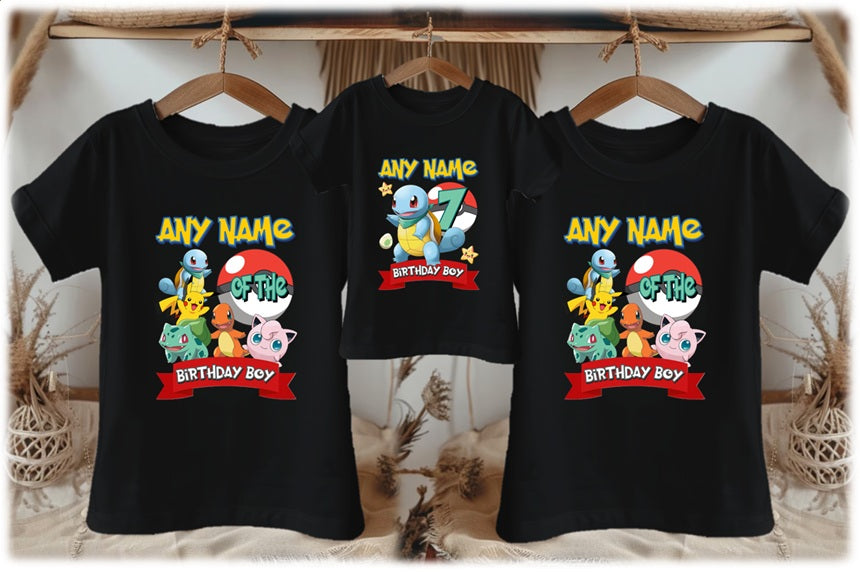 Pokemon Squirtle Personalized Custom Black Family T-Shirt or Onesie Pack Theme Cake Smash Birthday Party