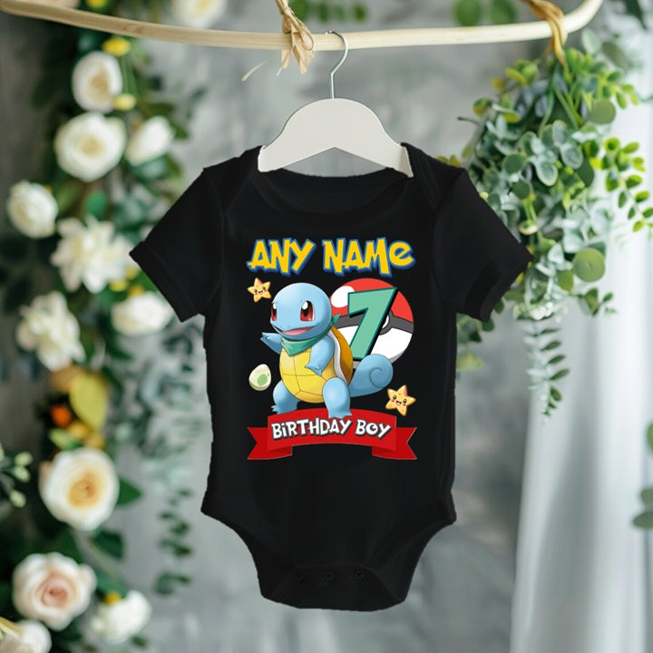 Pokemon Squirtle Personalized Custom Black Family T-Shirt or Onesie Pack Theme Cake Smash Birthday Party