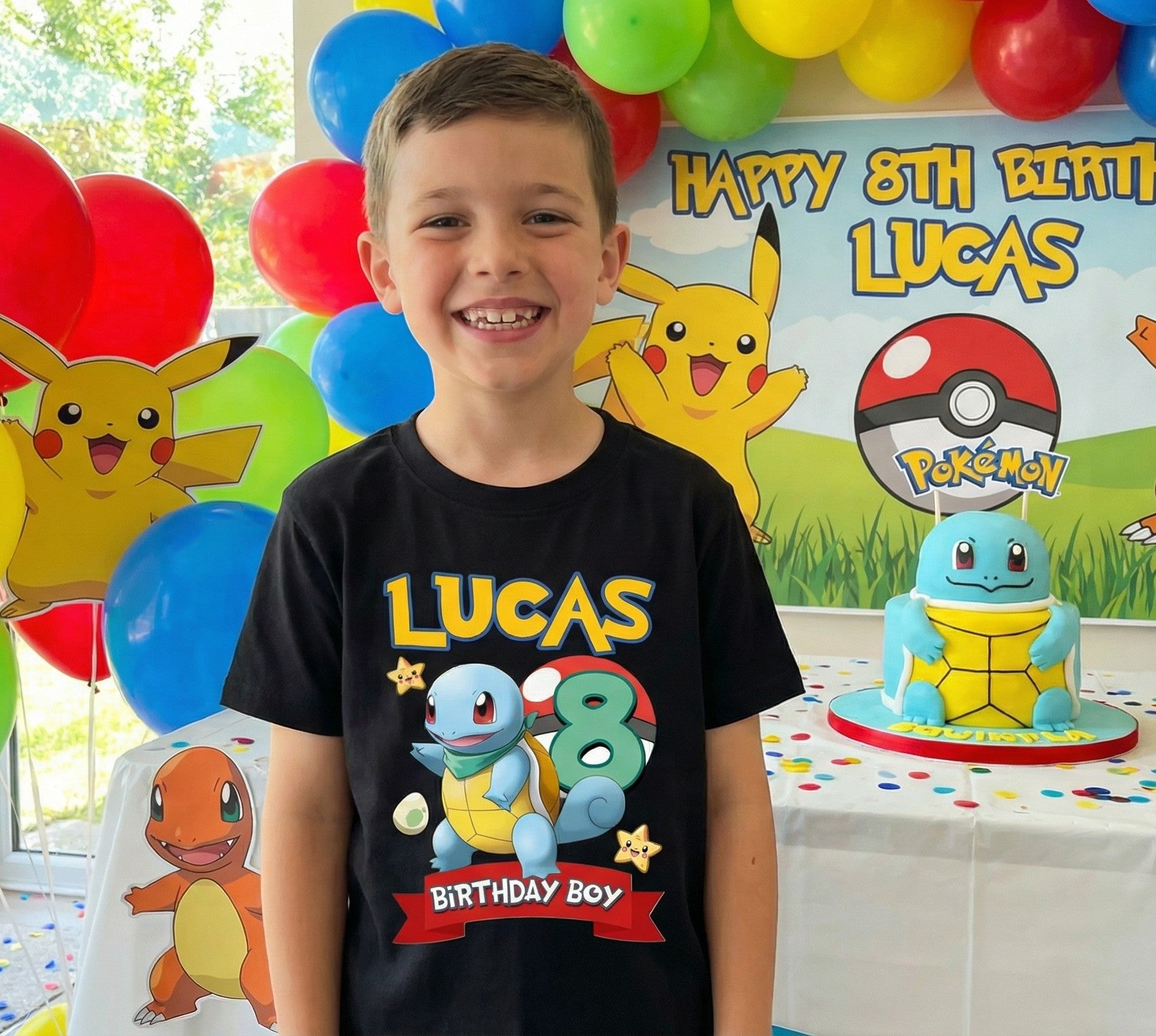 Pokemon Squirtle Personalized Custom Black T-Shirt or Onesie Theme Cake Smash Birthday Party