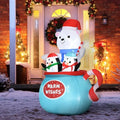 5' Polar Bear and Penguins on Cocoa Mug Yard Christmas Inflatable Blow Up Decor Prop