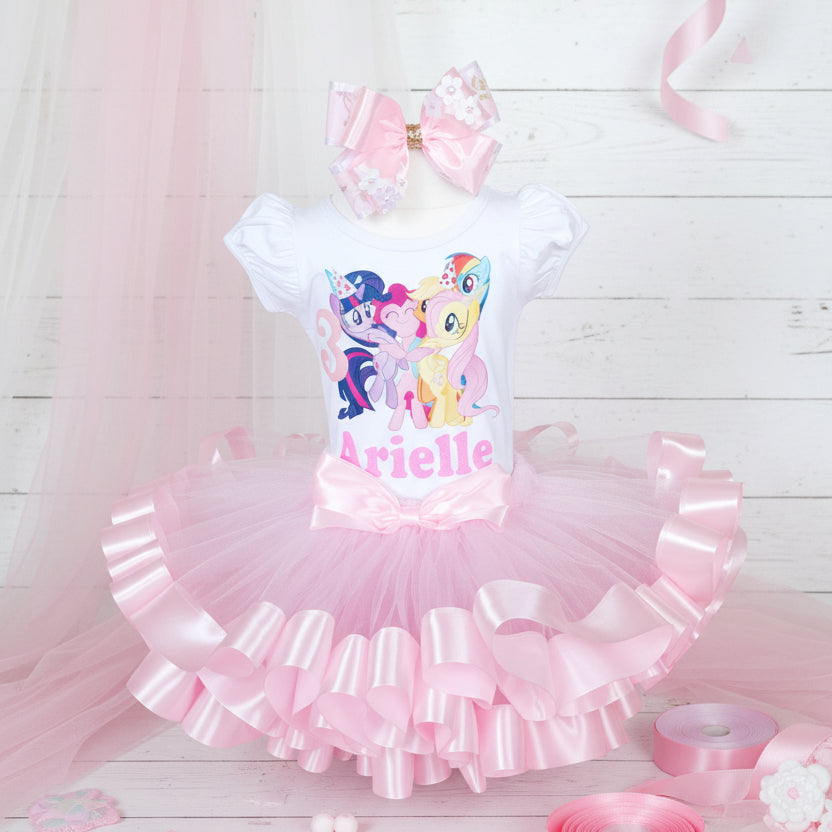 My Little Pony Friends Tutu Set Girls Personalized Custom Pink Ribbon Sewn Trim Tutu Outfit Dress Theme Cake Smash Birthday Party