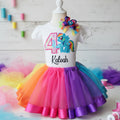 My Little Pony Rainbow Dash Tutu Set Girls Personalized Custom Rainbow Multicolor Ribbon Sewn Trim Tutu Outfit Dress Theme Cake Smash Birthday Party